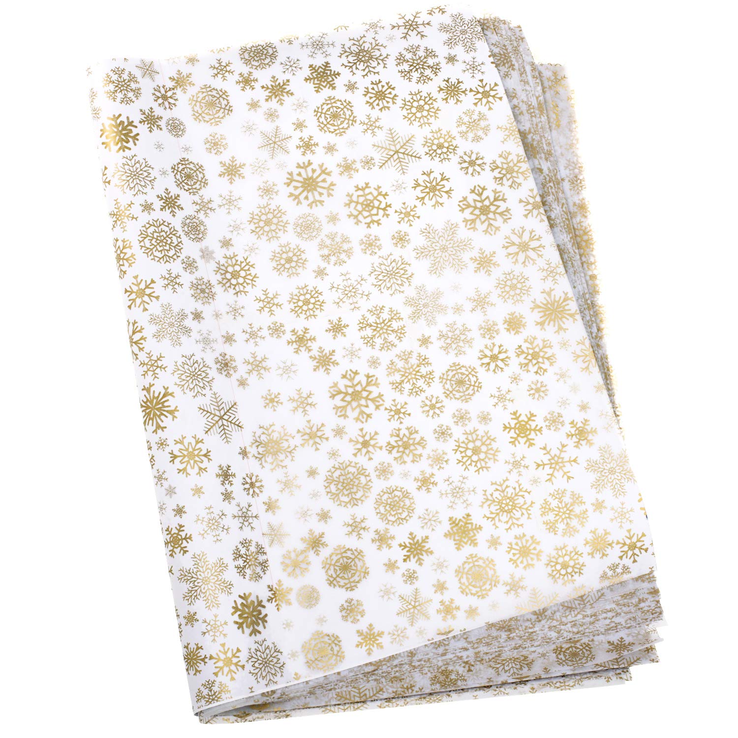 Whaline Snowflake Tissue Paper 20" x 28" Christmas Metallic Acid Free Wrapping Paper Bulk Big Size for Home, DIY and Craft, Gift Bags New Year Decorations, 60 Sheets (Gold)