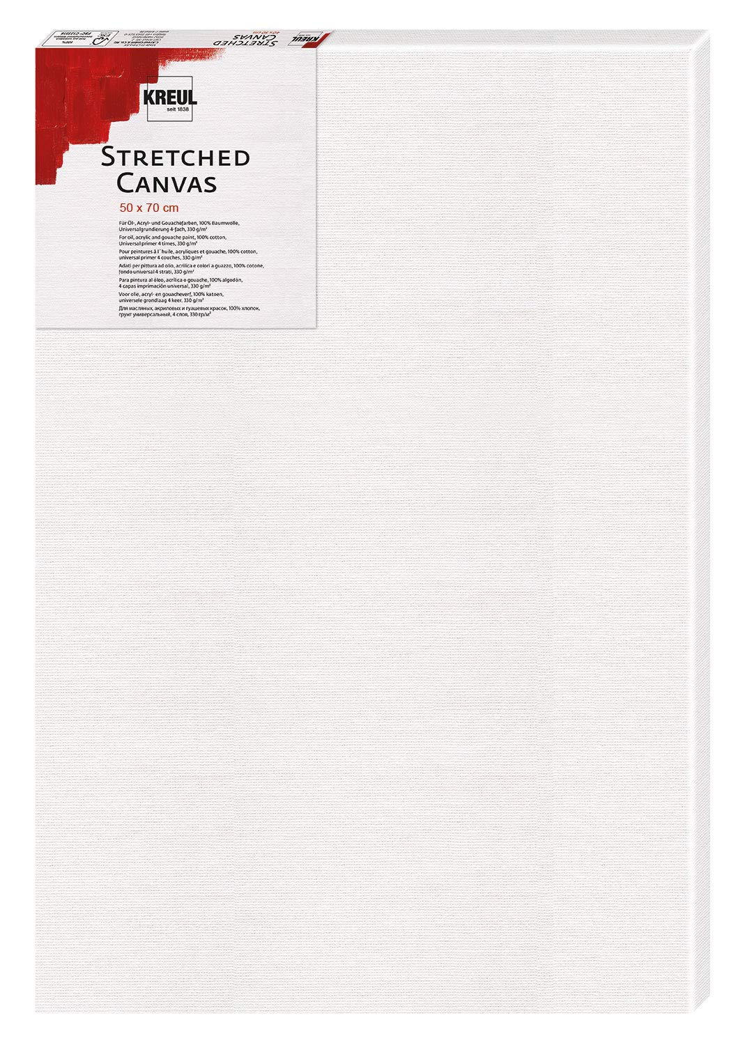 KREUL 595070 - Stretched Canvas, Stretcher Frame 50 x 70 cm in Beginner's Quality, Ideal for Acrylic and Gouache Paints, Canvas Made of Cotton, 4-Ply Primed