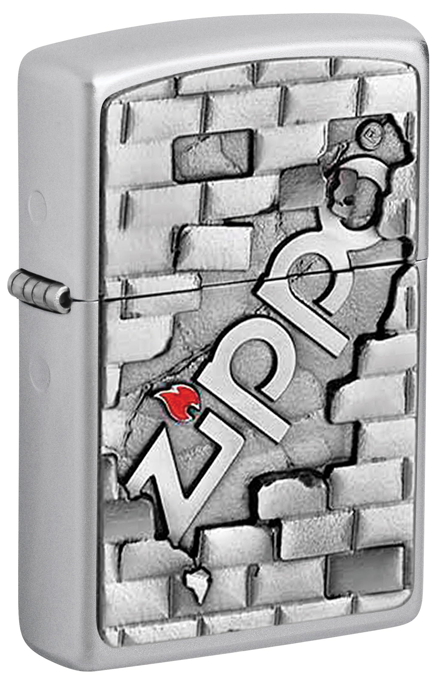 Zippo Windproof Lighter - Zippo Wall Emblem - Satin Chrome Finish - Refillable - Reusable - Gift Box - Metal - Made in USA