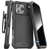 Encased Rugged Case for iPhone 17 Pro Max with Belt Clip and Built-in Screen Protector (Falcon Series) Full-Body Cover with Phone Holster, Compatible with MagSafe (Black)