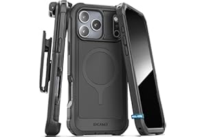Encased Rugged Case for iPhone 17 Pro Max with Belt Clip and Built-in Screen Protector (Falcon Series) Full-Body Cover with Phone Holster, Compatible with MagSafe (Black)