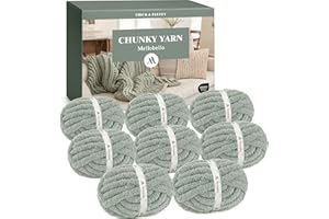 Mellobello Jumbo Chunky Yarn for Hand Knitting - Super Thick Chenille Chunky Yarn for Crocheting - Extra Soft Bulky Fluffy Blanket Big Yarn 8 Jumbo Pack (27yds,8 oz Each Skein) Sage Green
