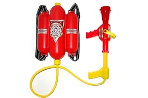 4E's Novelty Firefighter Backpack Water Gun Blaster for Kids- Tank with Hose Shooter, Super Water Squirt Suitable for Outdoor Play Boys & Girls, Fireman Pretend Play