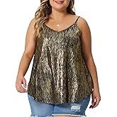 Agnes Orinda Plus Size Sequin Tank Tops for Women V Neck Bronzing Glitter Cami Sleeveless Camisole Vest