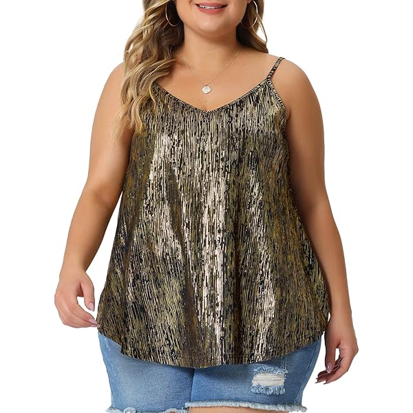 Agnes Orinda Sparkle Sequin Cami Tops for Women Plus Size Backless