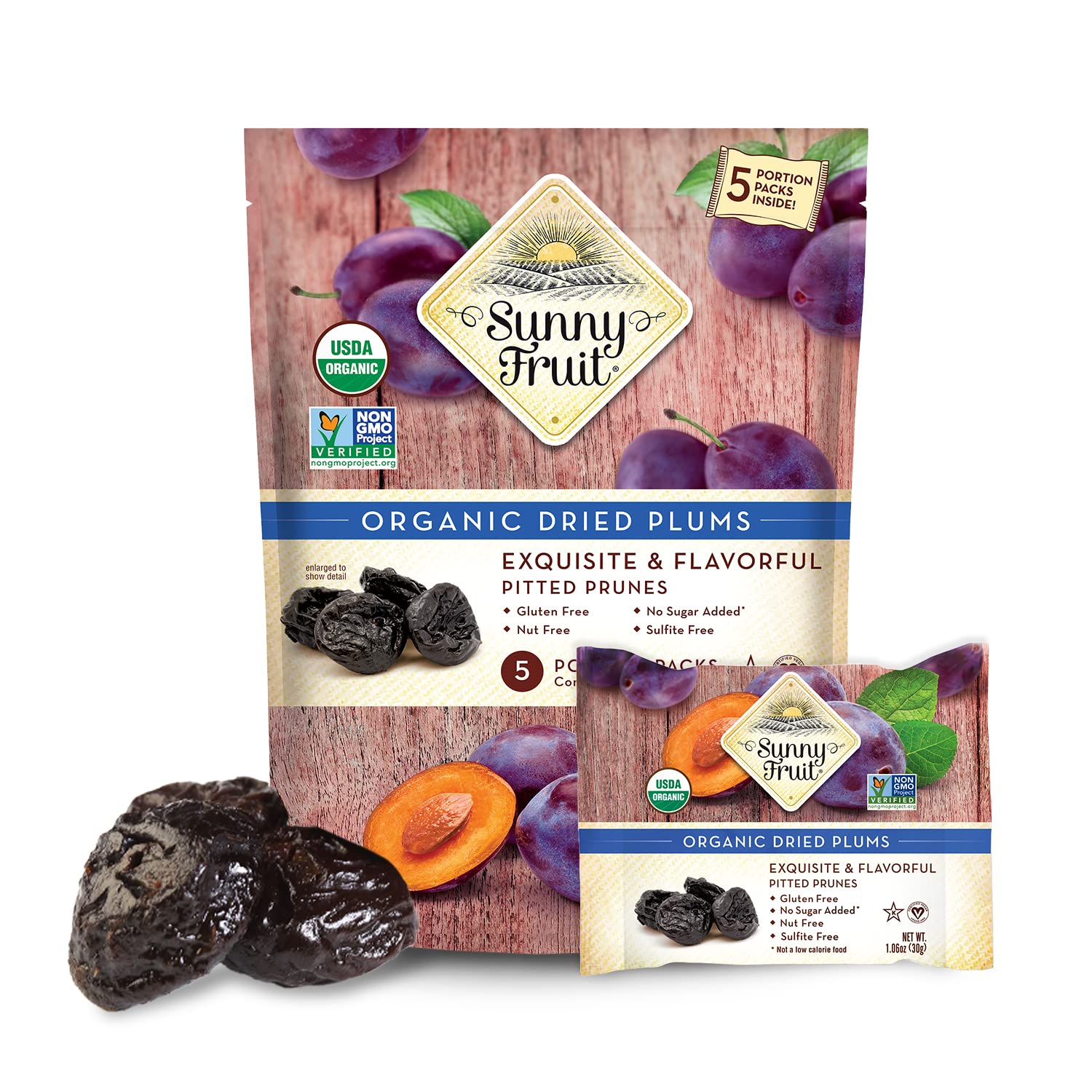 ORGANIC Prunes - Sunny Fruit - (5) 1.06oz Portion