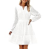 ZESICA Women's 2026 Long Sleeve Mini Dress Fall V Neck Hollow Out Eyelet Embroidery Ruffle A Line Swing Short Dresses