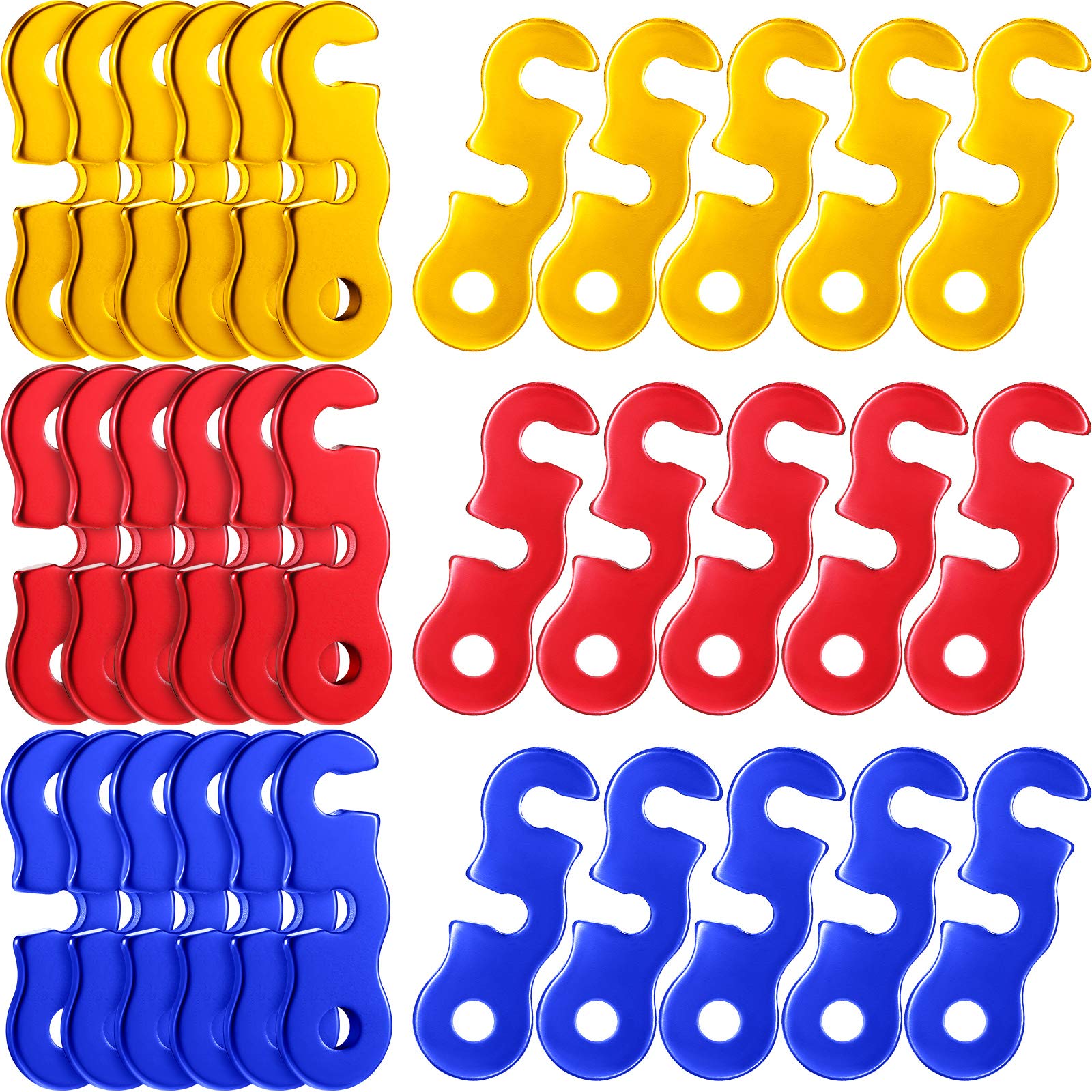 Sumind 30 Pieces Tensioner Aluminum Alloy Camping Tent Rope Adjuster Guyline Aluminum Cord Adjusters Tensioners Wind Rope Buckles for Camping Hiking Backpacking Outdoor Activity(Red, Blue, Yellow)