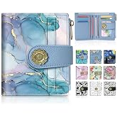 Chelmon Teal Marble Small Wallet Woman RFID Blocking | PU Leather, Bifold Credit Card Ladies Purse, Holiday Gifts for Mom, with 1 ID Window 10 Card Slots, Cute Zipper Coin Pocket