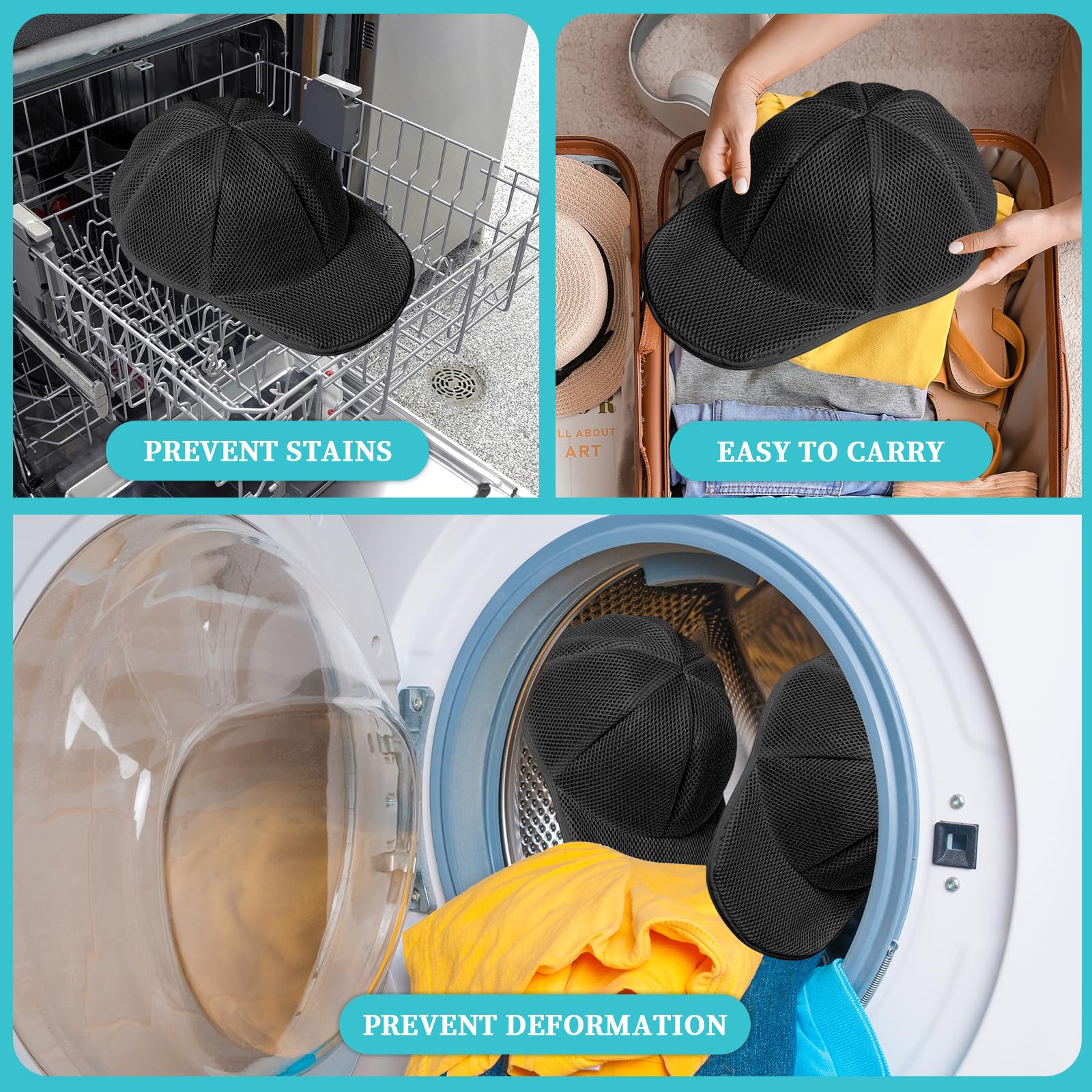 Fododo Hat Washer Cage for Washing Machine Ball Cap Washer Hat Cleaner for Baseball Caps Cleaning Rack Frame with Hat Laundry Wash Protector Bag for Hats Adults and Kids