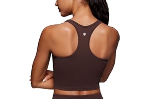 CRZ YOGA Butterluxe Racerback Crop Tank Tops for Women - Padded Y-Back Longline Sports Bras Scoop Neck Workout Yoga