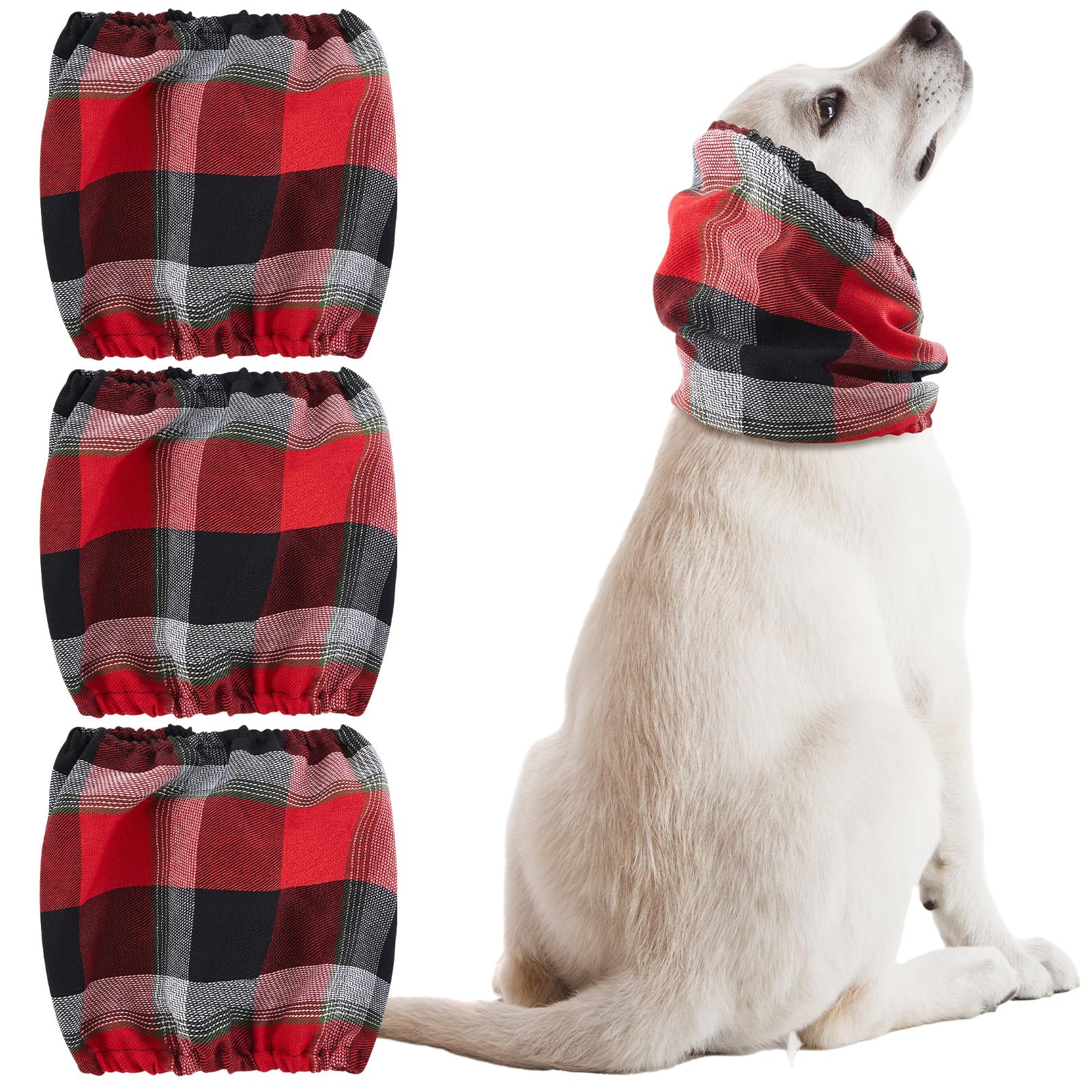 Photo 1 of Geyoga 3 Pcs Snood for Dogs Ears Wrap Red Black Plaid Dog Calming Earmuffs Winter Puppy Hats Noise Cancelling Anxiety Relief Puppy Hoodies for Christmas Wearing in Bathing Grooming Ear Care(Medium)
