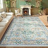 Lahome Floral Washable Rugs 8x10, Soft Green 8x10 Area Rugs for Living Room Bedroom, Boho Non-Slip Forest Stain Resistance Large Throw Carpet for Farmhouse Dining Room Office, Green