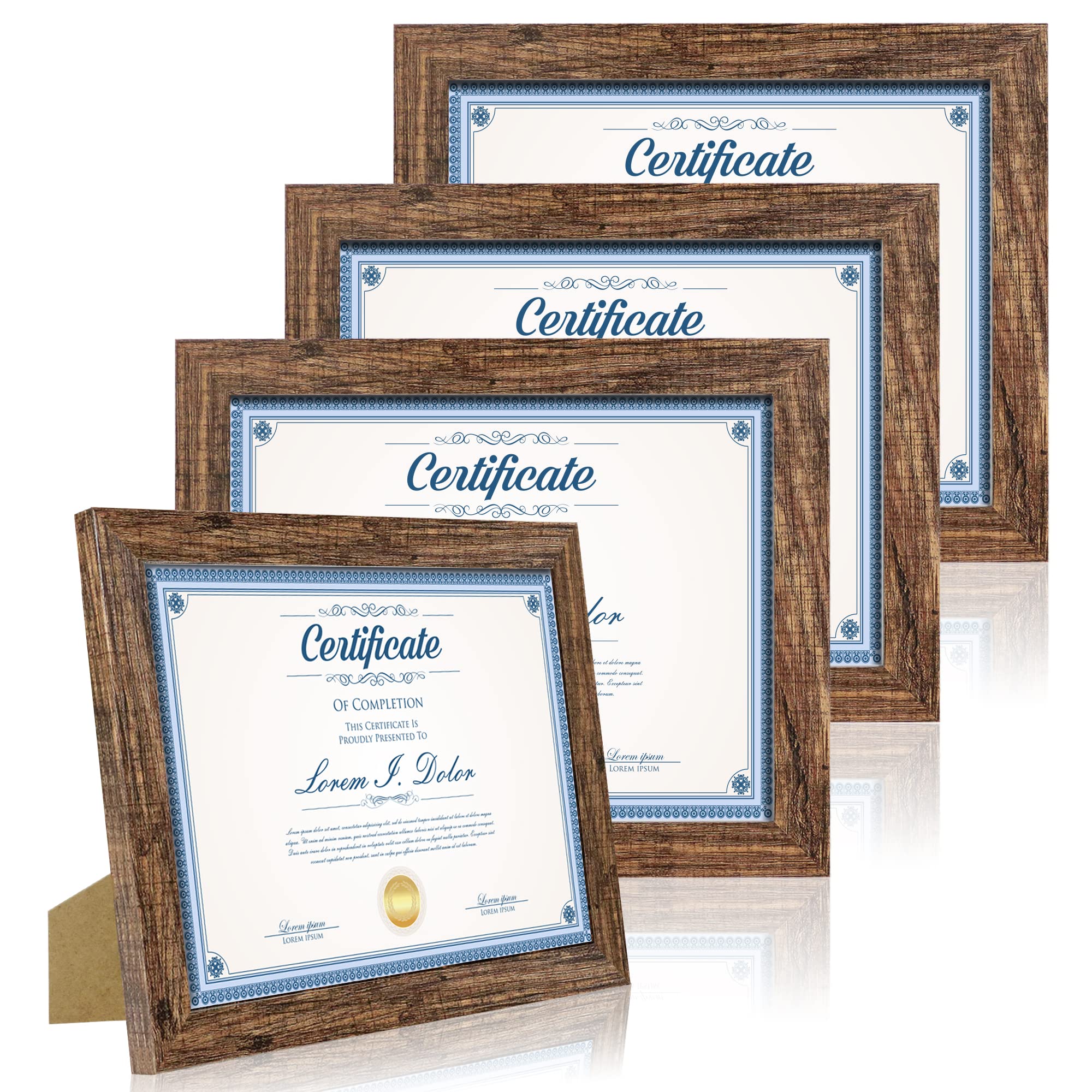 Photo 1 of Hongkee 8.5 x 11 Picture Frame Set of 4, Made of Real Glass and Brown Certificate & Diploma Frame, 8.5 by 11 Photo for Wall or Tabletop - Display Picture 6x8 with Mat or 8.5x11 Without Mat. ((( Only 2 of 4 damage as pictured))!,