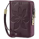 GOIACII Women's Wallet Double Zip Around Credit Card Holder Ladies Wallet Rfid Blocking Wristlet Purse Medium Size Leather Purple