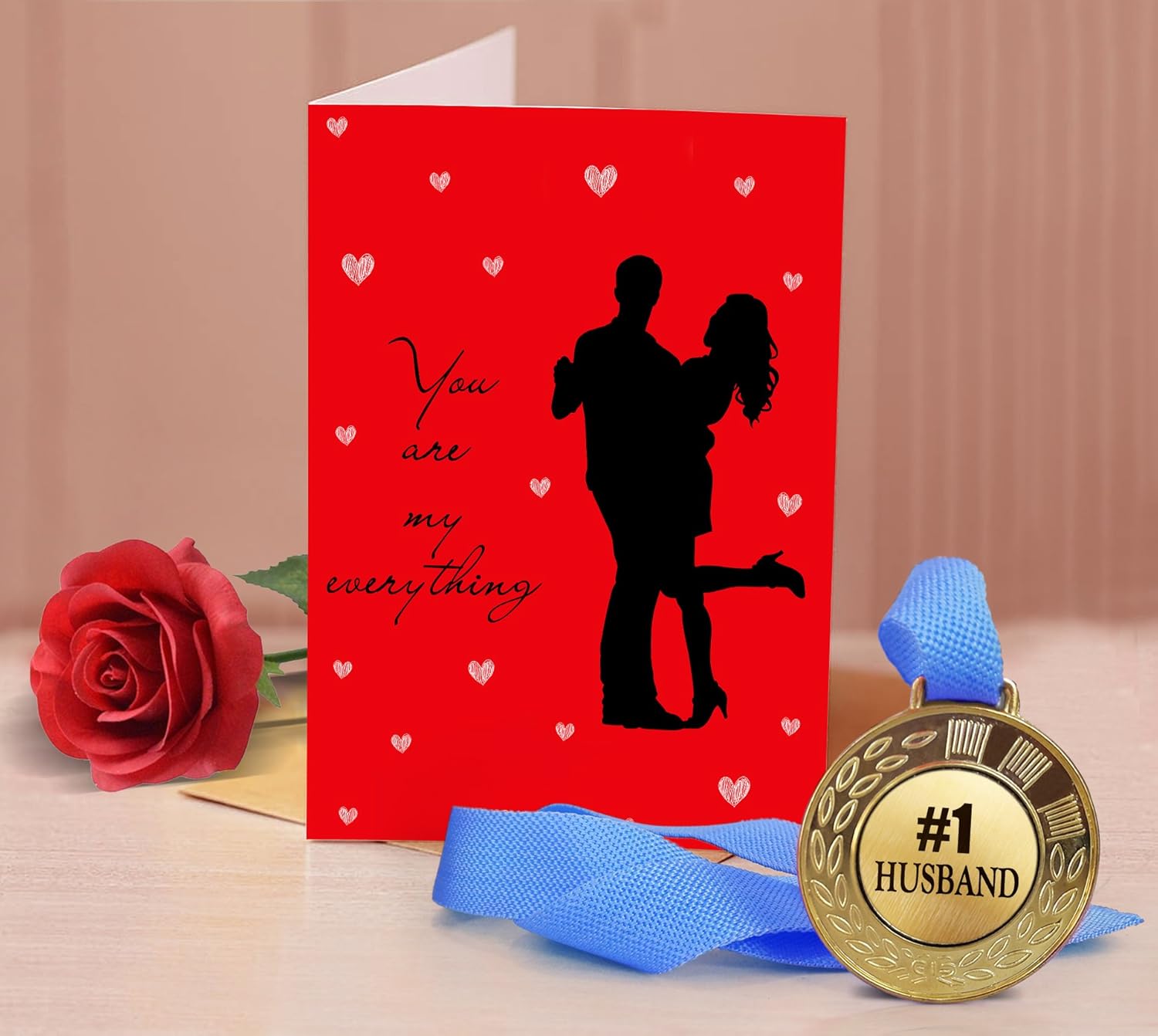 Tied Ribbons Valentine S Day Gift For Hubby Men Him Lover Husband Combo Pack Golden Medal With Greeting Card And Artificial Rose Amazon In Home Kitchen