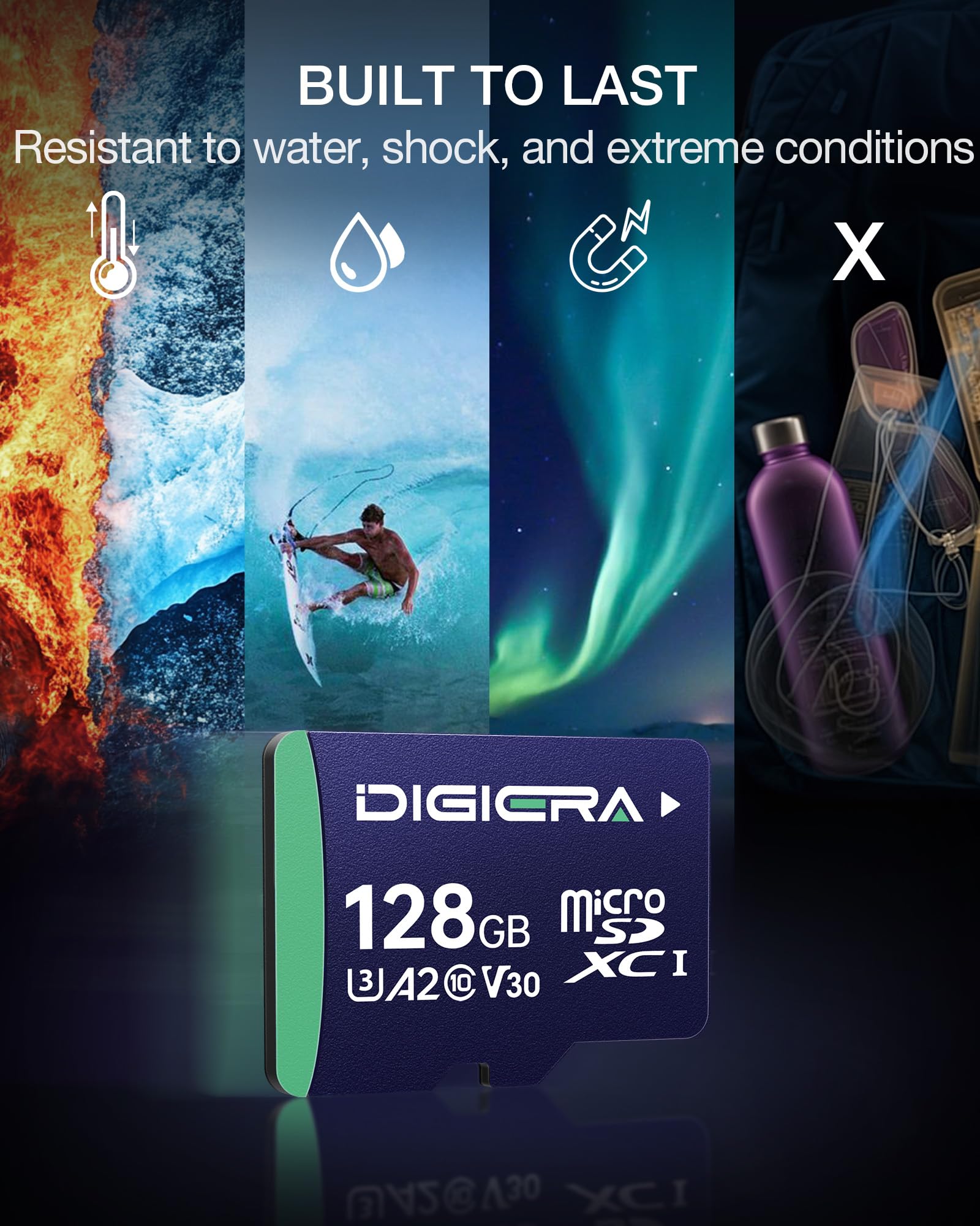 DIGIERA 128GB CT100 microSDXC UHS-I Memory Card with Adapter - up to 100MB/s, C10, U3, V30, 4K UHD, A2, Micro SD Card for Smartphones, Tablets, Cameras, Gaming Consoles, and Drones (2 Pack)