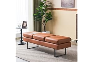 OmySalon Waiting Room Bench for Salon, 59.5'' Reception Bench Office Chair Seating, Faux Leather Guest Lobby Furniture Conference Room Chair for Beauty Barber Barbershop, Cognac