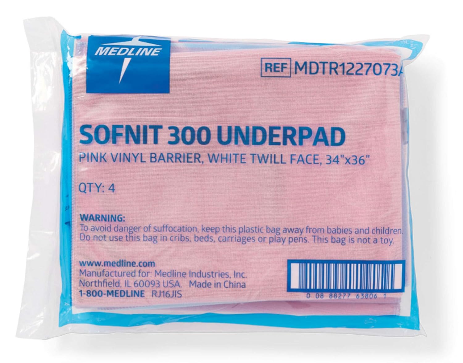 Medline Softnit 300 Washable Underpads, Pack of 4 Large Bed Pads, 34" x 36", For use as incontinence bed pads, reusable pet pads, great for dogs, cats, and bunny: Industrial & Scientific
