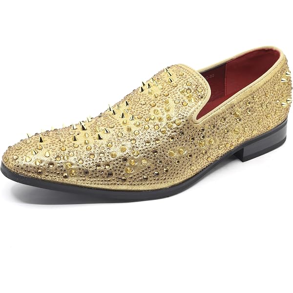Amazon.com | FERUCCI Men Gold Spikes Slippers Loafers Flat with Crystal GZ  Rhinestone (Numeric_5) | Shoes