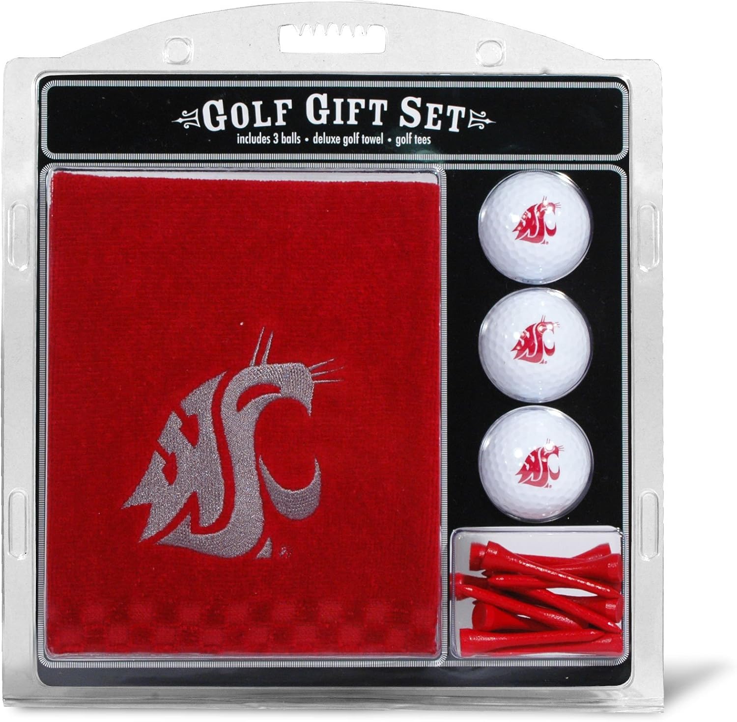 Team Golf NCAA Washington State Cougars Gift Set Embroidered Golf Towel, 3 Golf Balls, and 14 Golf Tees 2-3/4" Regulation, Tri-Fold Towel 16" x 22" & 100% Cotton : Sports Fan Golf Towels : Sports & Outdoors