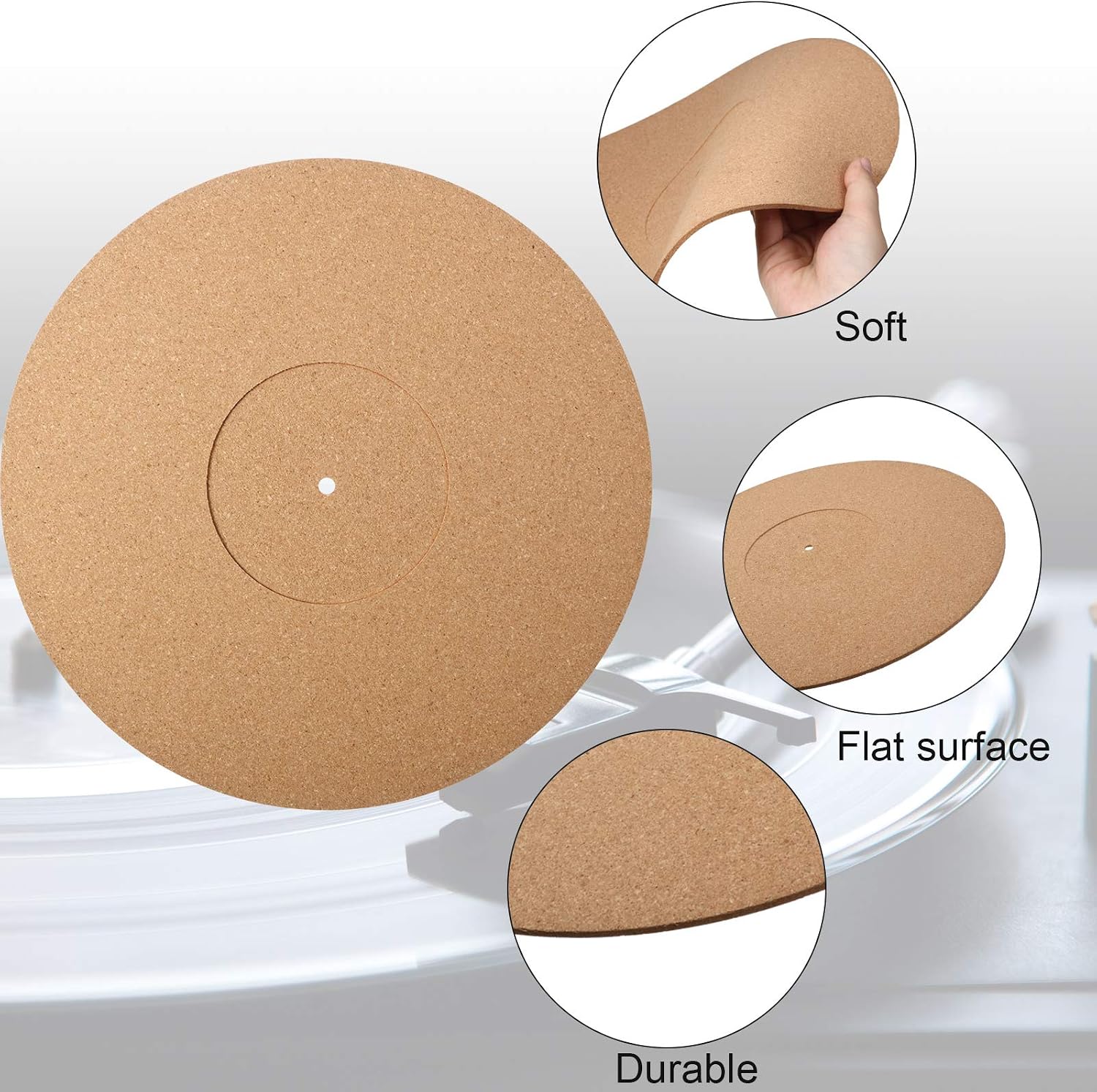 3 Pieces Cork Turntable Mats in 12 Inch x 3 mm Recessed Turntable Platter Cork Mat Cork Record Mats with High Fidelity for Vinyl LP Record Players Audiophile Reduce Noise - Image 3