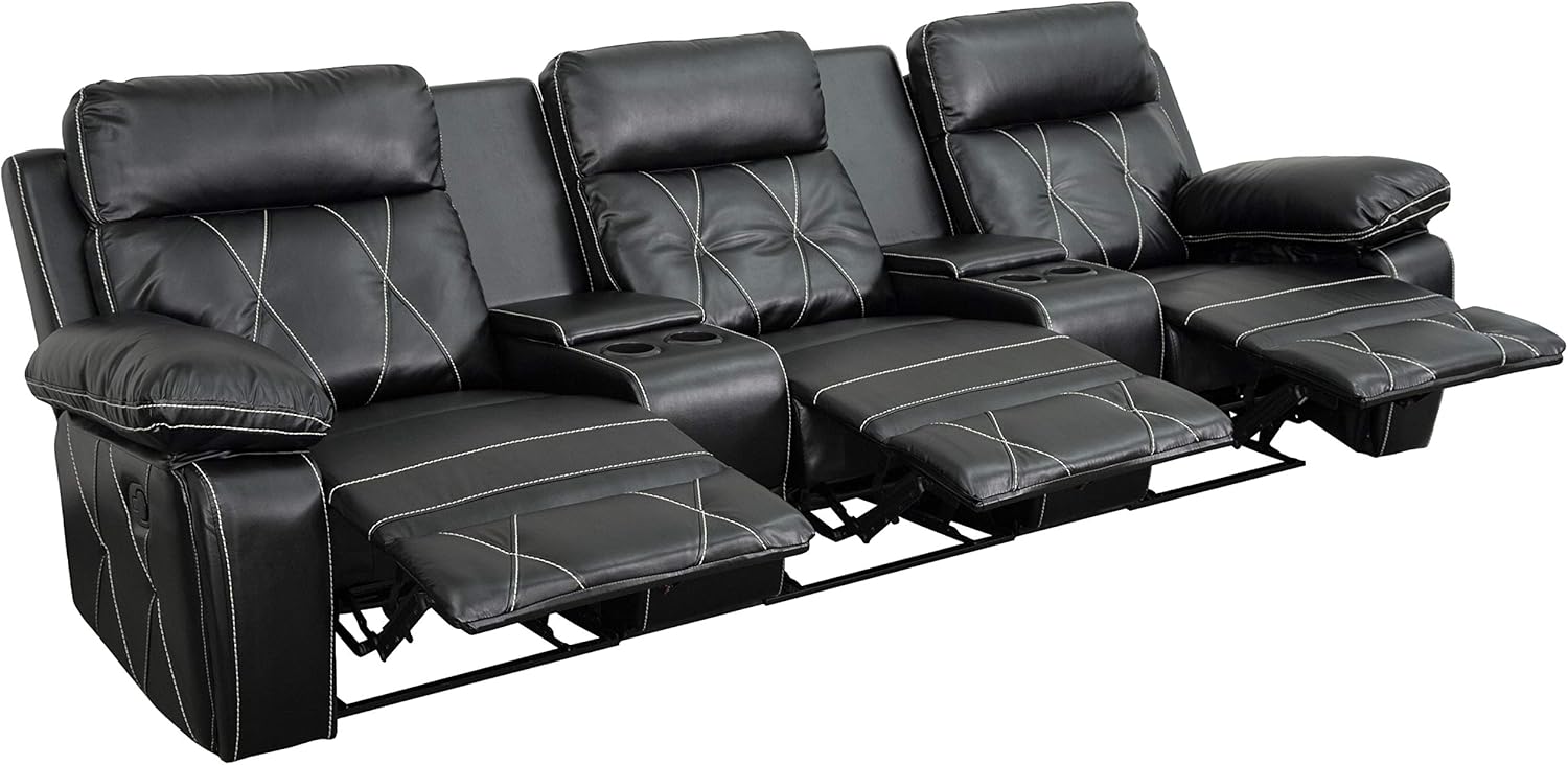 Flash Furniture Reel Comfort Series 3-Seat Reclining Black LeatherSoft Theater Seating Unit with Straight Cup Holders: Furniture & Decor