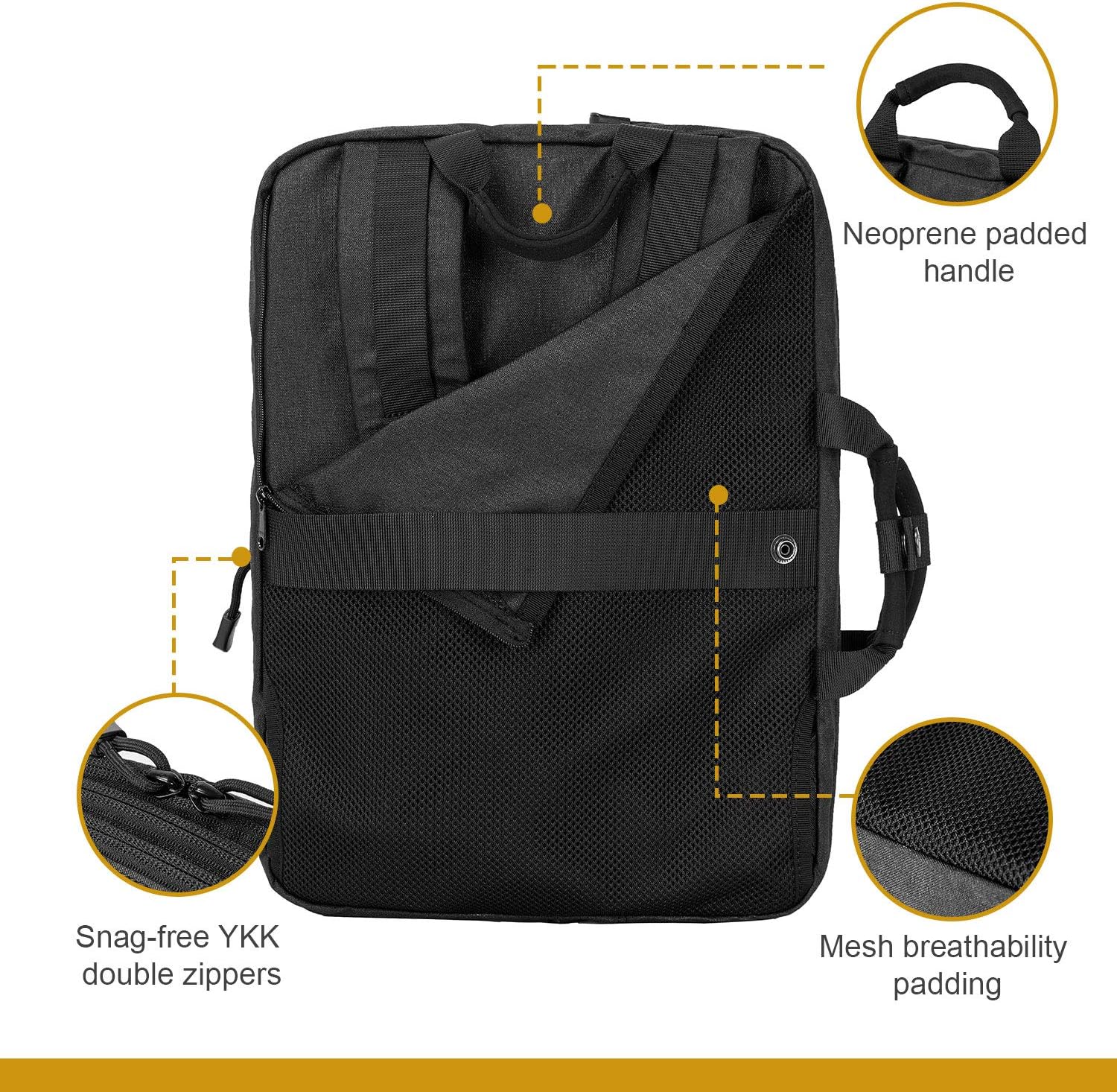 OneTigris Convertible Briefcase Backpack ROC GO Laptop Brief Pack for Travel Business School Urban Daily Carry (Black) - Image 4