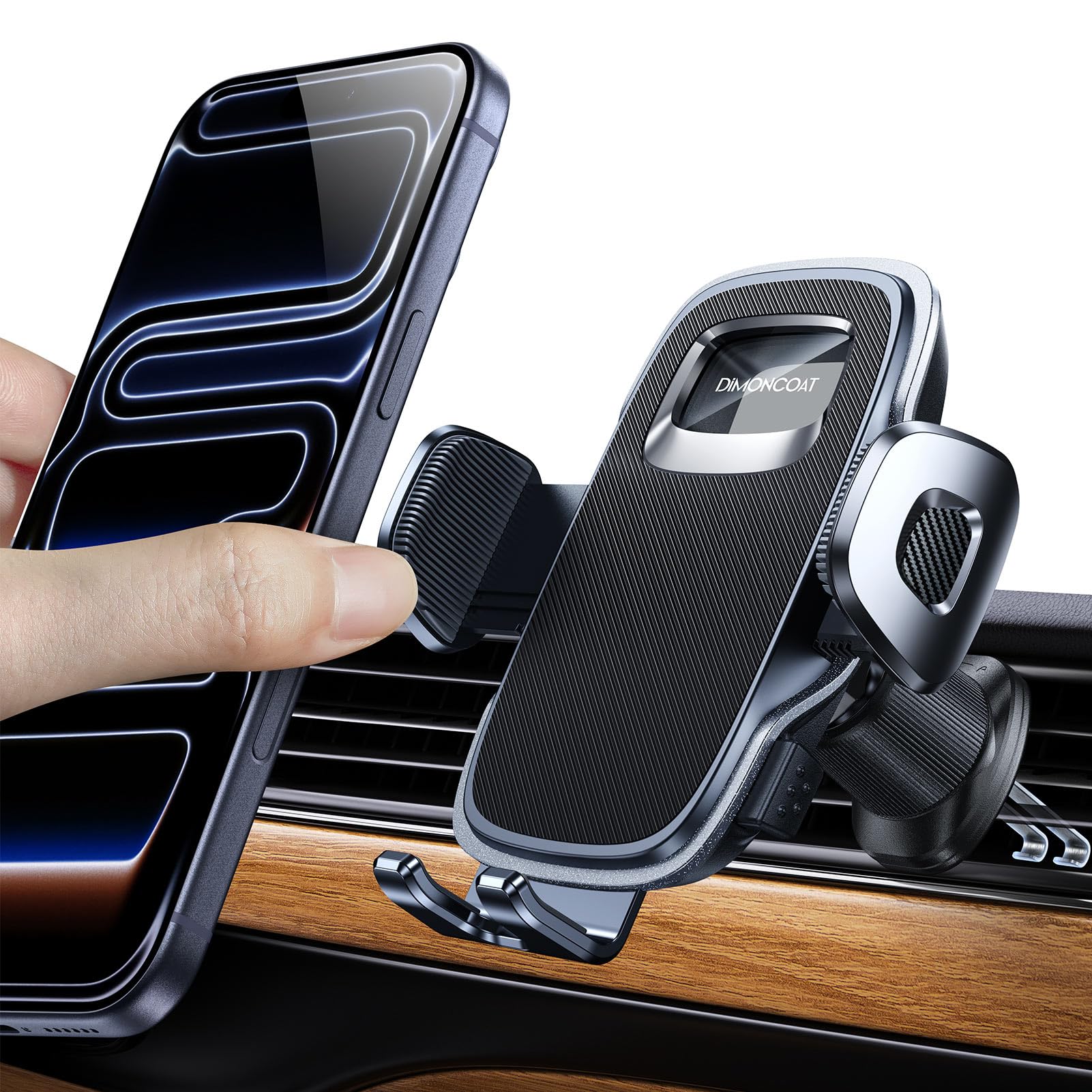 DIMONCOAT 2026 Upgraded Phone Holders for Your Car with New Metal Hook Clip, Handy Air Vent Cell Phone Car Mount [One Hand Operation], Universal Automobile Cradle for iPhone 17 and All Smartphones