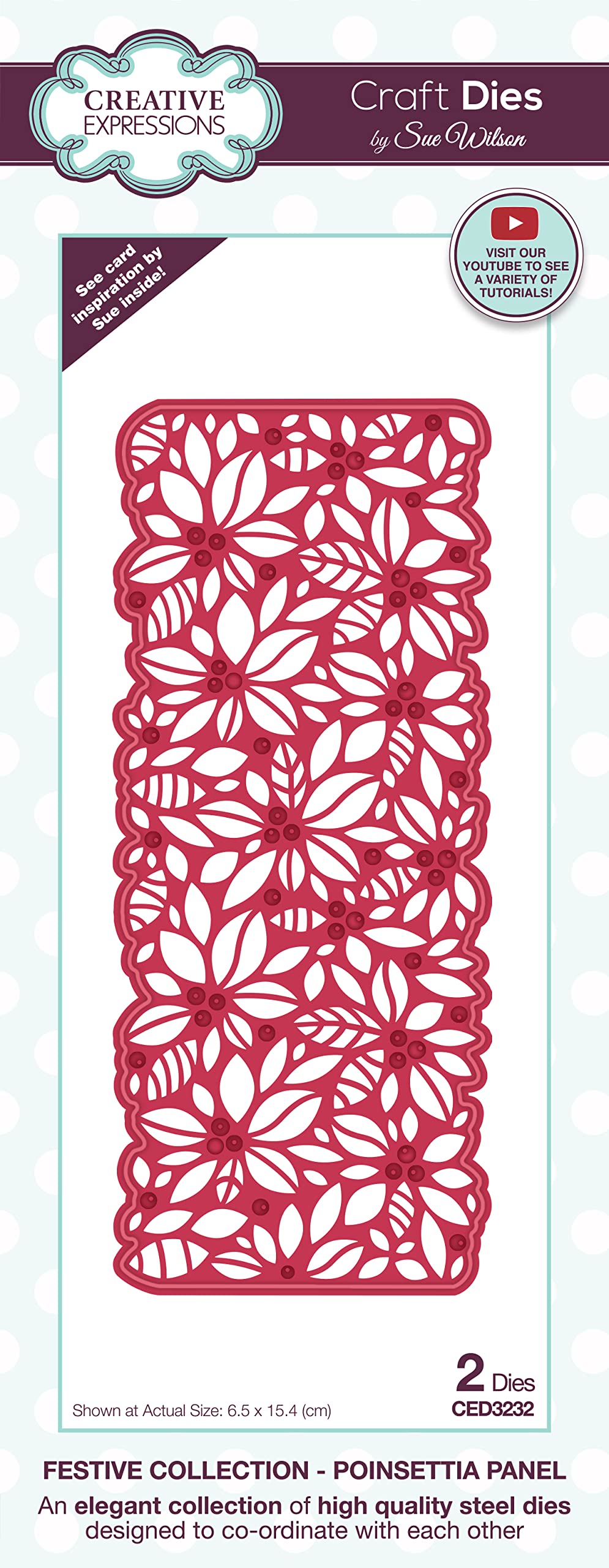 Creative Expressions Sue Wilson-Festive Collection-Poinsettia Panel-Craft, Metal, Largest die 6 x 15.4 cm