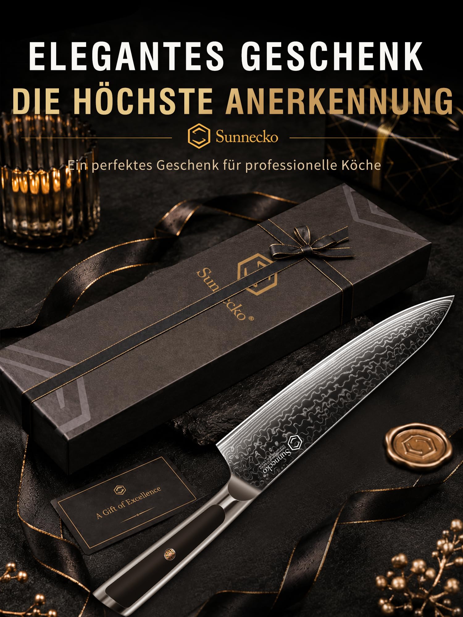 Sunnecko Damastmesser 20cm Kochmesser Küchenmesser 8