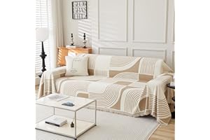 WEYOND Boho Couch Cover Sofa Covers Washable, Chenille Couch Covers for 3 Cushion Couch Sofa Pet Friendly, Bohemian Sofa Slipcovers for Sectional Sofa, Loveseat, 2 3 4 Seater (71" x 102", Khaki)