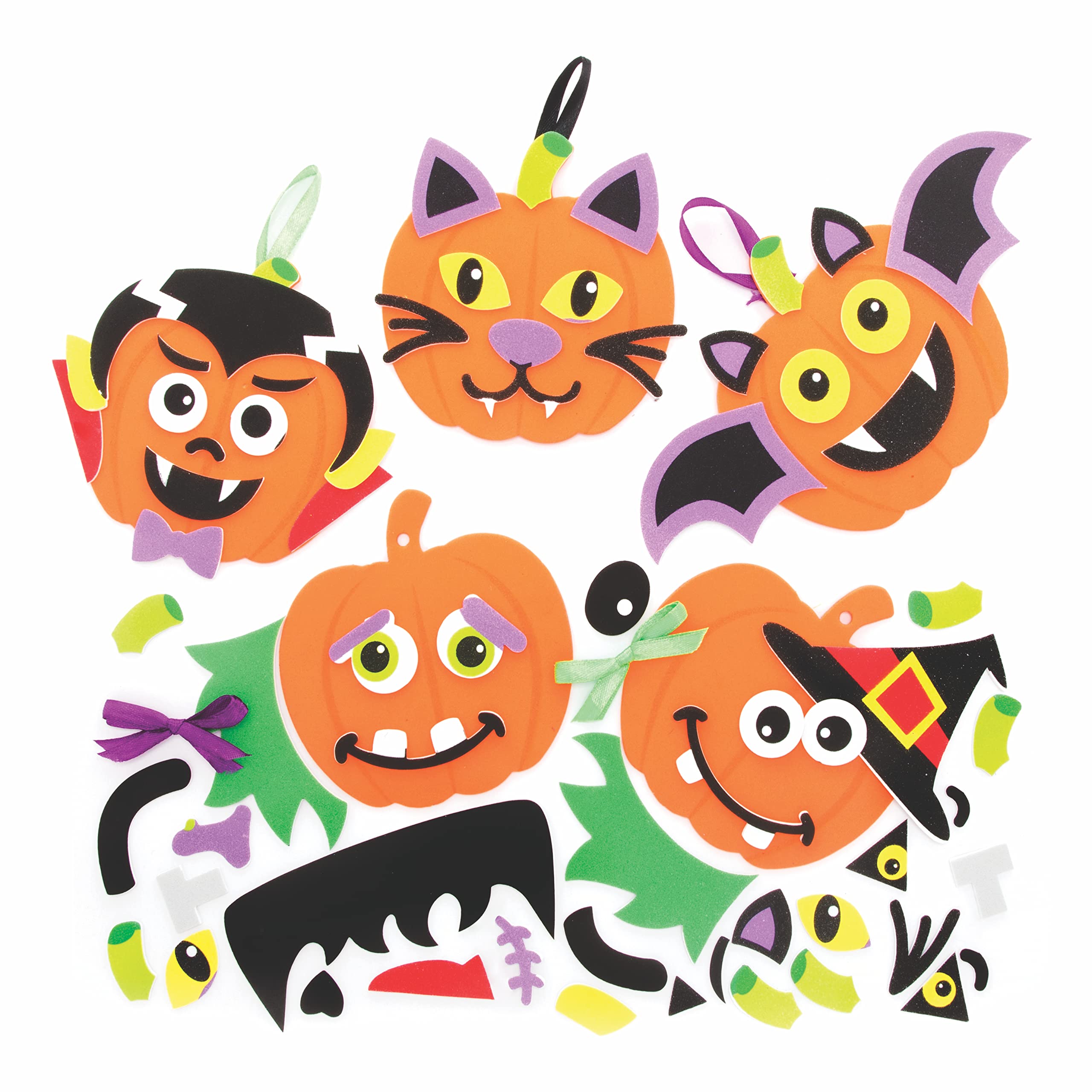 Baker Ross Pumpkin Mix and Match Halloween Decoration Kits - Pack of 8, Halloween Craft Kits for Kids, Foam Pumpkin Decoration Arts and Crafts (FE768)