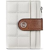 BOSTANTEN Small Wallet for Women Leather RFID Blocking Card Holder Bifold Compact Wallets With Zipper Coin Pocket Brown&White