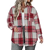 ForHailey Plus Size Plaid Shacket Jacket for Women Long Sleeve Button Down Blouses Flannel Shirts Casual Coats XL-5XL