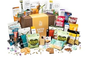 BUNNY · JAMES · Ultimate Keto Snack Gift Basket - Low Carb (5G or less), Low Sugar, High Fat Keto Snacks Box - Diabetic Friendly & High Protein Christmas Food Basket Assortment of Nuts, Chips, Jerky, Bars - 30 Pcs