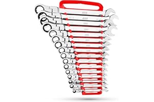 Jaeger 16pc IN/SAE Flex Head TIGHTSPOT Ratcheting Combination Wrench Set With Lock-In Rack - Inch Flexhead MASTER SET With Flexible Ratchet Speed Wrenches And A Lock-In Rack Case