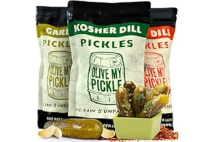 Olive My Pickle Fermented Pickles Probiotic Variety Pack - 96 Ounces | 3-Pack Bundle of Kosher Dill, Garlic, Spicy Kosher Dill Pickles and Brine with Digestive Enzymes for Gut Health - 32 oz per bag