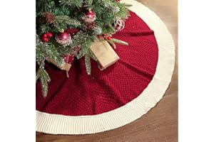 LimBridge Knitted Christmas Tree Skirt: 48 Inches Red Tree Skirt with White Edge, Linen Knit Thick Rustic Christmas Tree Decorations, Farmhouse Christmas Decor Xmas Holiday Home Party Decorations