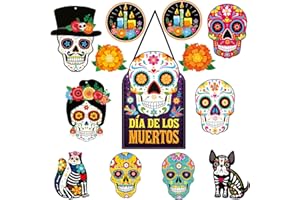 ADDUSTER Dia De Los Muertos Decor Day of The Dead Decorations Dia De Los Muertos Sign Day of The Dead Decor Sugar Skull Cutouts Halloween Party Supplies, Set of 25