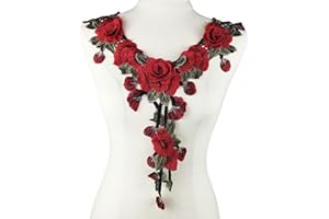 Carytalee 1 PC Colorful Embroidery Rose Applique Flowers Lace Sew On Patch Applique Lace for Wedding Dress Sewing Crafts Decoration 17 x 13.7 Inch