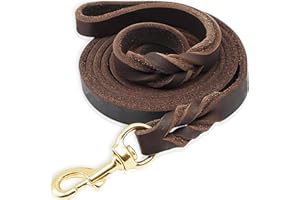 SFTORMAS Leather Dog Leash 8ftx3/4inch,Braided Leather Leash for Dogs,Soft Leather Training Dog Leash,Strong Leather Leash for Small Medium Large Breed Dogs(Brown)