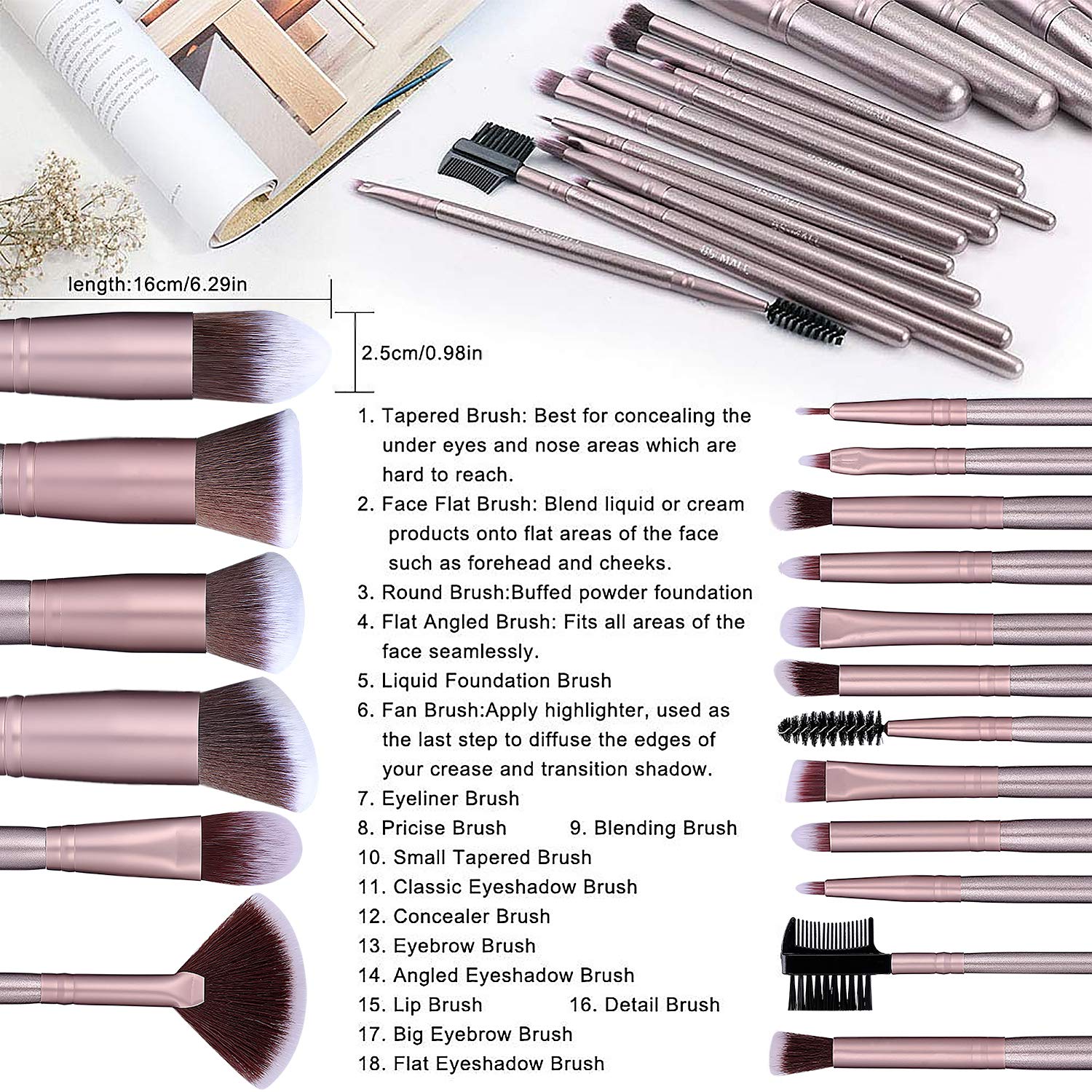 BS-MALL Makeup Brush Set 18 PCS Premium Synthetic Kabuki Foundation Eyebrow Eyeshadow Concealer Blending Eyeliner Comestic Brushes Champagne (Purple Silver): Beauty