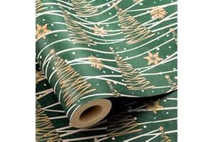 Yarcony Kraft Christmas Tree Wrapping Paper - 17 Inch X 33 Feet - Creative Recyclable Festival Green Christmas Tree w/Elegant Line Drawing Design Winter Gift Wrap Paper for Holiday, Party Celebration