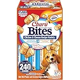 INABA Churu Bites for Dogs, Soft & Chewy Dog Treats with Vitamin E, 11.9 Grams Each Tube, 20 Tubes, Chicken & Cheese Variety