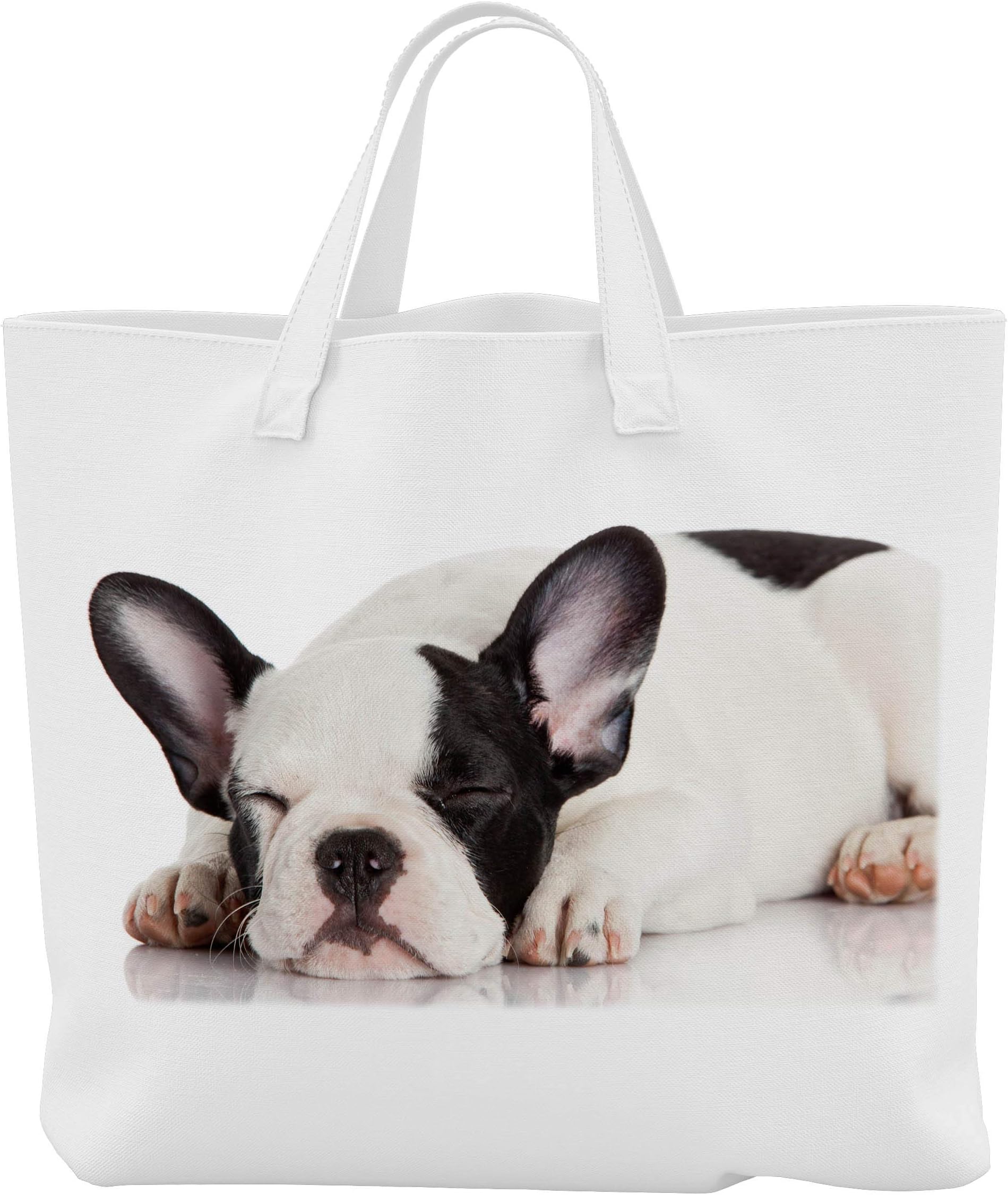 Shopping Bag Fabric Shopper Carrier Bag French Bulldog Puppy Sleeping – Design 21