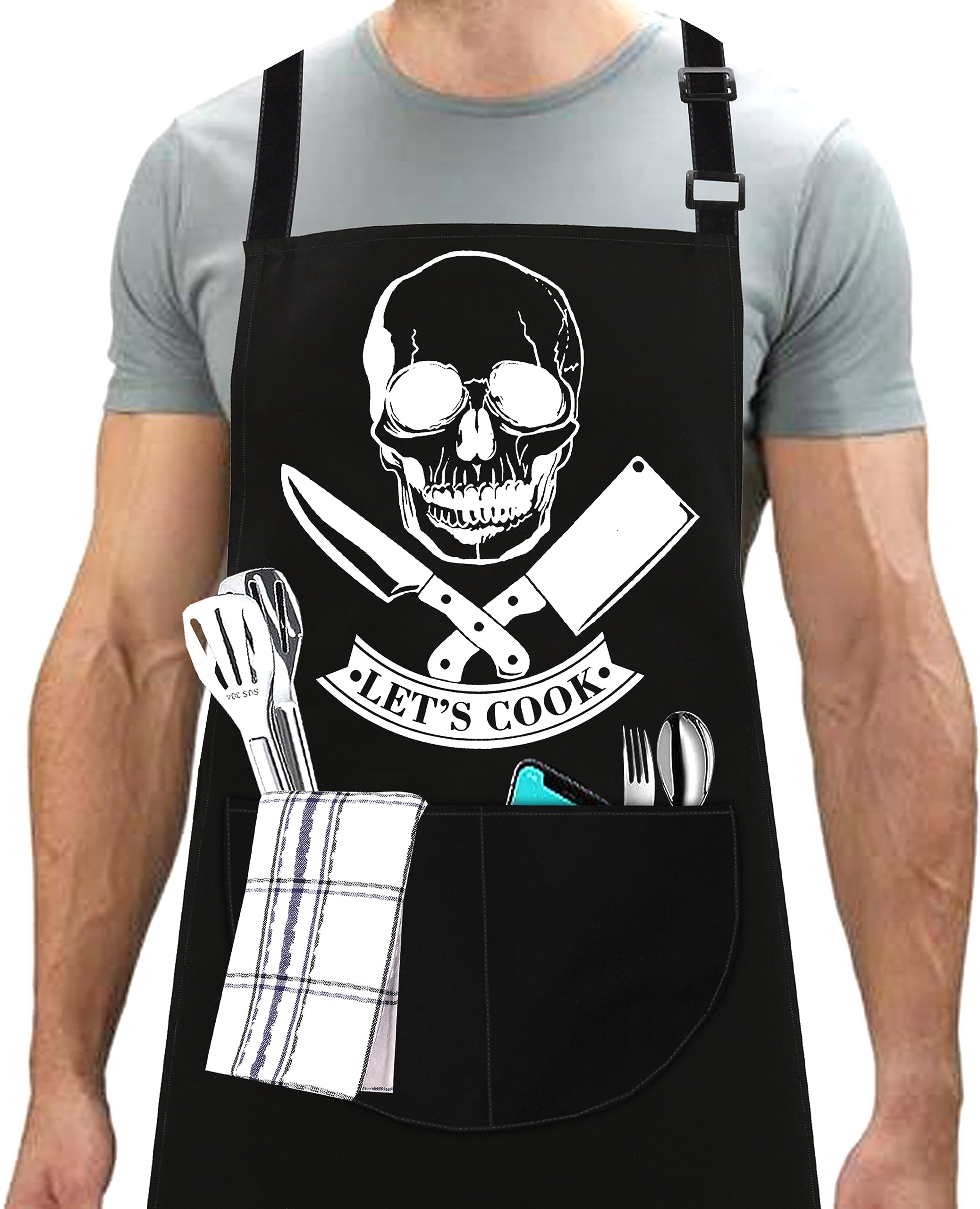 LINEN CLOSET® Funny Bbq Aprons for Men Rude Kitchen Chef Aprons Christmas Bbq Grilling Gifts for Dad Son Father Husband with 2 Pockets — image 1