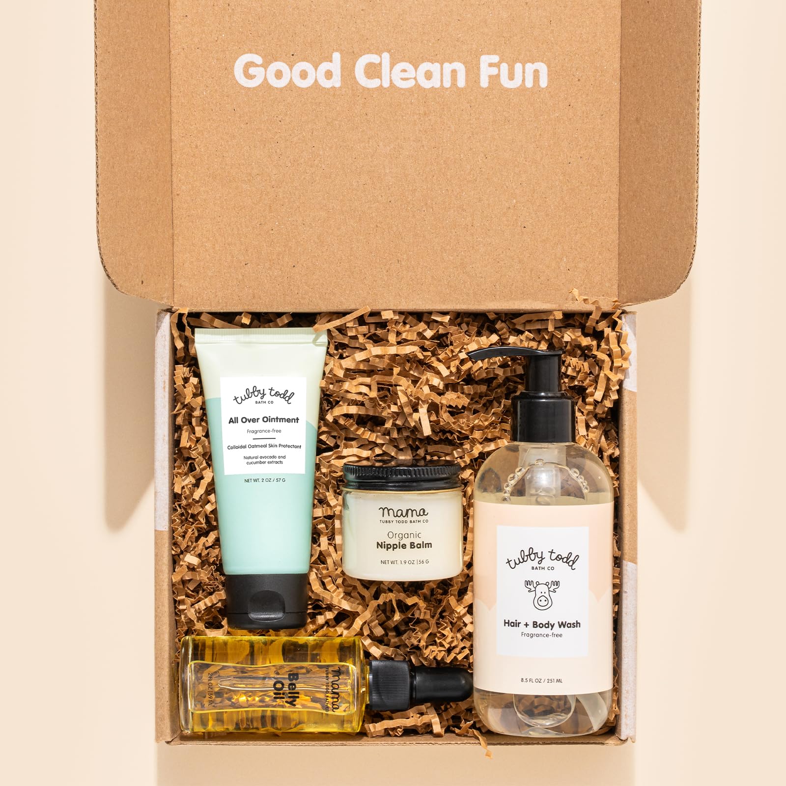 TUBBY TODD New Baby & Mom Sensitive Skincare Kit - The Mama + Baby Gift Set - Baby Shampoo and Body Wash 8.5 Oz, All Over Ointment 2 Oz, Belly Oil 2 Fl Oz & Nipple Balm 1.9 Oz - Fragrance-Free