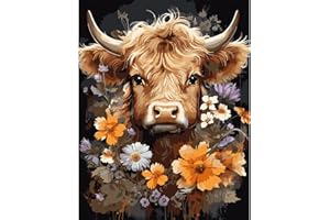 Didfig Easy DIY Paint by Numbers Kit for Adults Beginner Canvas 16x20 Inch Highland Cow Flowers Large Paint by Numbers for Home Wall Decor Gifts
