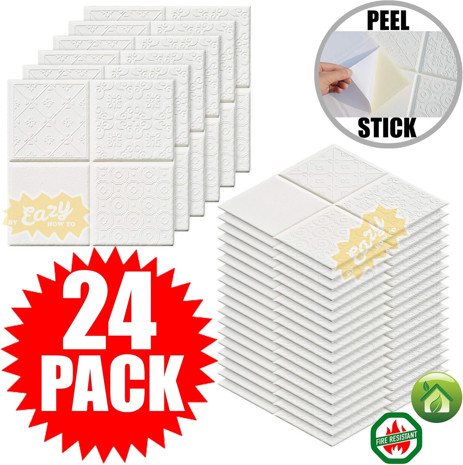 24 Pack Ceiling Tiles 30cm x 30cm Mix Style Peel and Stick Easy